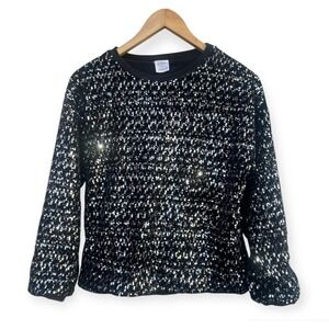 ZARA Girls Sequin Sweater Size 13-14  (cm 164) Black Silver Party‎ Lined